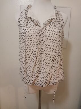 Max Studio White Sleeveless Heart-Print Tie-Neck Blouse